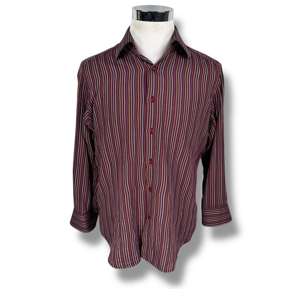 A BASILE Sartoriale Dress Shirt Mens 16‎ Multicolor Stitched Stripes Long Sleeve